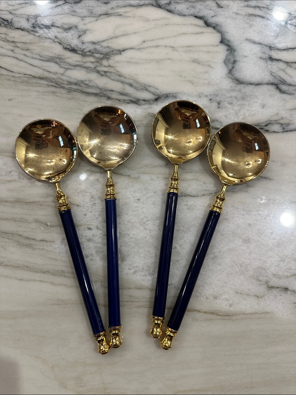 Vintage Martian Originals MCM Japan blue handle / Dessert/ teas / coffee Spoons
